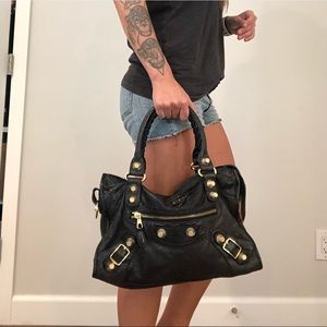 SOLD ONM! Auth Balenciaga black leather classic